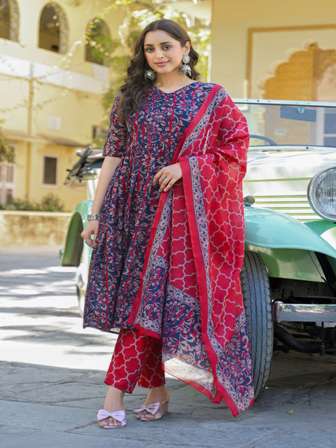 KALINI Women Floral Printed Regular Kurta with Trousers & With Dupatta