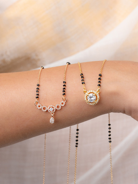 Zeraki Jewels Avni & Rihanna Pack Of 2 Gold-Plated Artificial Stones and Beads Mangalsutra