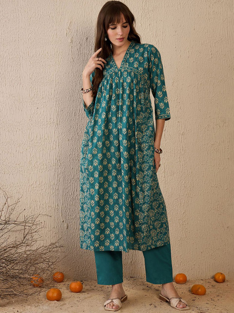 Indo Era Women Floral Printed Empire Pure Cotton Kurta with Trousers & With Dupatta - Image 6