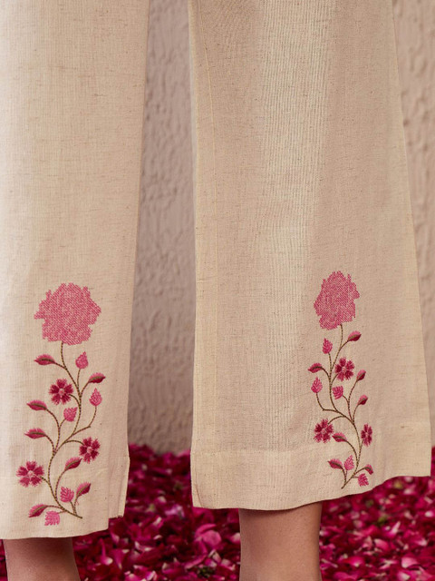 Indo Era Women Floral Embroidered Regular Thread Work Pure Cotton Kurta with Palazzos - Image 7