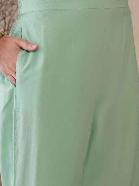 Indo Era Women Floral Embroidered Regular Sequinned Linen Kurta with Trousers & With Dupatta - Image 4