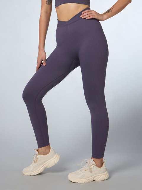 CULT Women Purple Cross Fit Seamless Tights