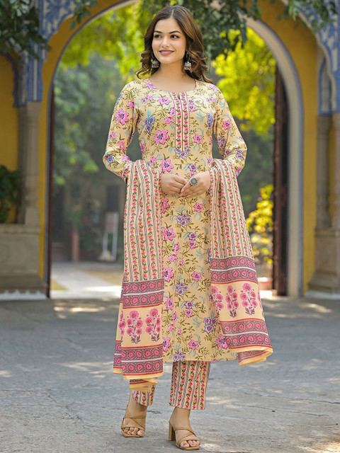 KALINI Women Floral Printed Regular Kurta with Trousers & With Dupatta - Image 5