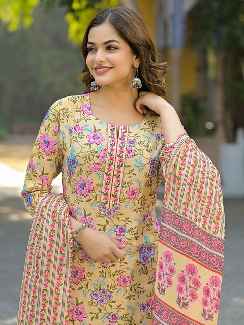 KALINI Women Floral Printed Regular Kurta with Trousers & With Dupatta - Image 7