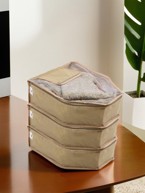 Kuber Industries Cream-Coloured & Transparent 3 Pieces Blouse Cover Cloth Organisers