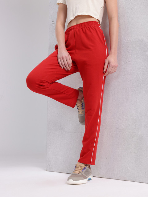 HRX by Hrithik Roshan Women Mid-Rise Lifestyle Track Pants with Contrast Piping
