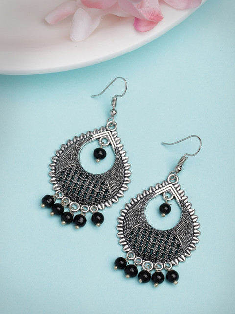 Anouk Women Silver Plated Artificial Beads German Silver Oxidised Chandbali Earrings
