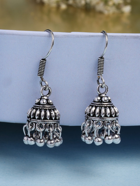 Anouk Women Silver Plated Oxidised Jhumka Earrings