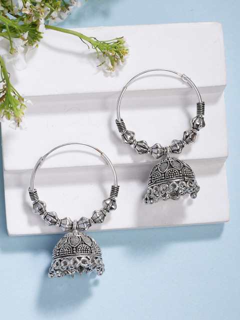 Anouk Women Handmade Silver Plated Oxidised Traditional Jhumka Earrings