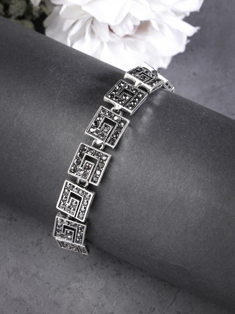 Sangria Women American Diamond Rhodium-Plated Link Bracelet