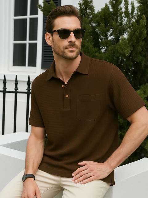 Colorchakra Striped Polo Collar Pockets T-shirt