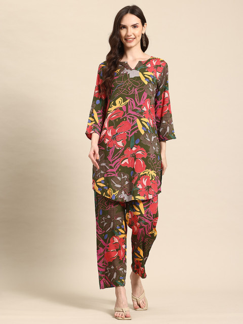 A&K Multicoloured Floral Printed Tunic with Trousers