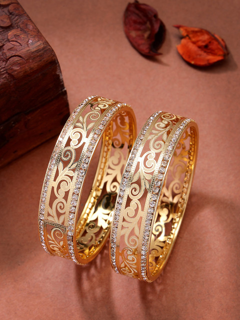 Anouk Women Set of 2 Gold Plated Cubic Zirconia Stone Studded Kada Bangles