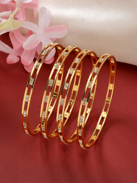 Anouk Women Set of 4 Gold-Plated CZ Stone-Studded Bangles