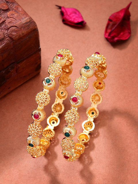 Anouk Women Set of 2 Gold-Plated Artificial Stones Traditional Bangles