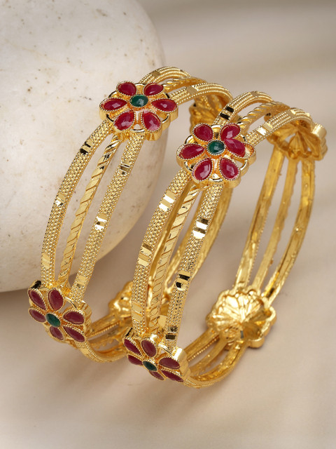 Anouk Women Set of 2 Gold-Plated Artificial Stones Handcrafted Traditional Bangles