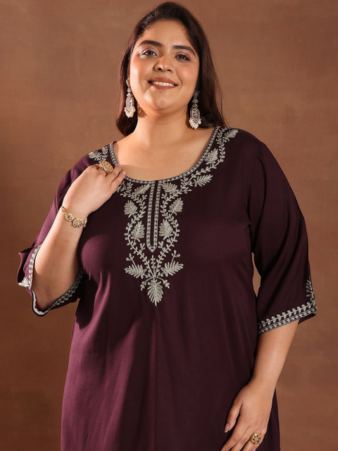 EXTRA LOVE BY LIBAS Women Floral Yoke Design Regular Kurta with Palazzos - Image 3