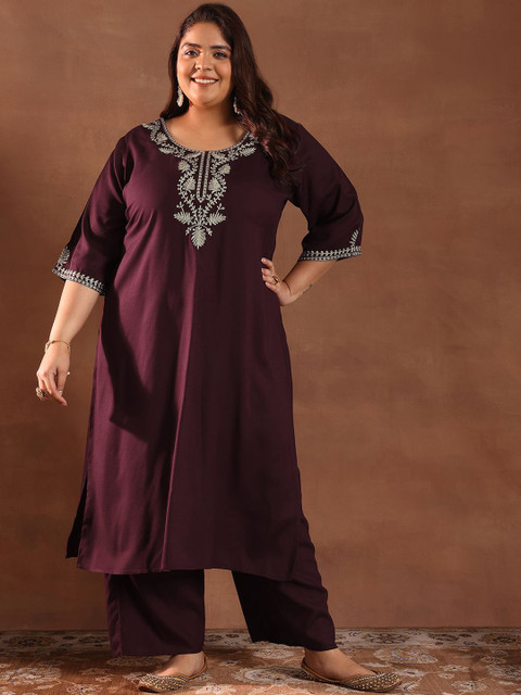 EXTRA LOVE BY LIBAS Women Floral Yoke Design Regular Kurta with Palazzos - Image 2