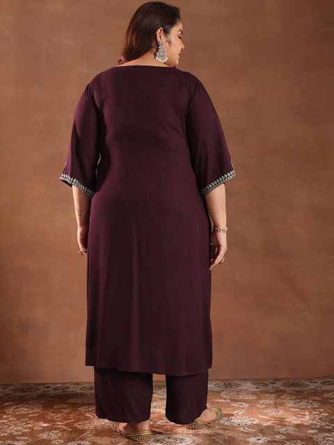 EXTRA LOVE BY LIBAS Women Floral Yoke Design Regular Kurta with Palazzos - Image 5