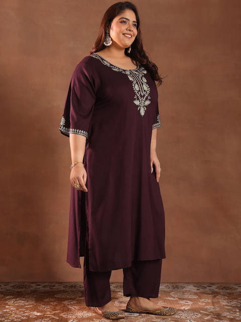 EXTRA LOVE BY LIBAS Women Floral Yoke Design Regular Kurta with Palazzos - Image 4