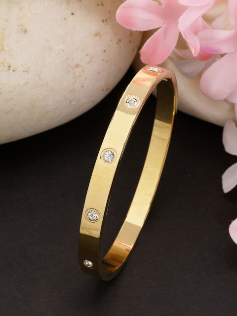 DressBerry Women Gold-Plated CZ Stone-Studded Kada Bracelet