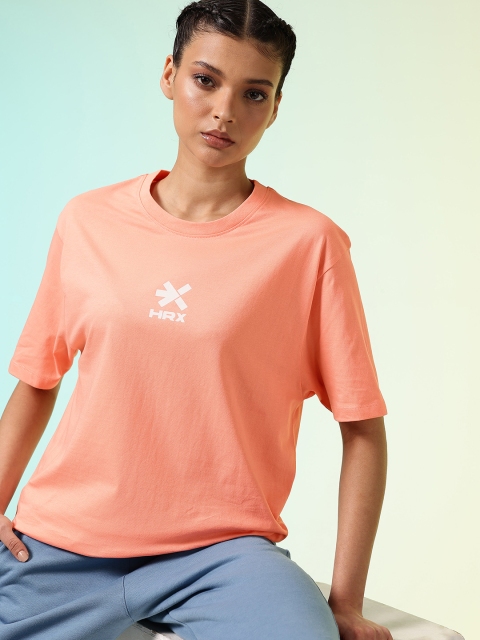 HRX by Hrithik Roshan Lifestyle Brand Logo Printed Oversized Pure Cotton T-shirt