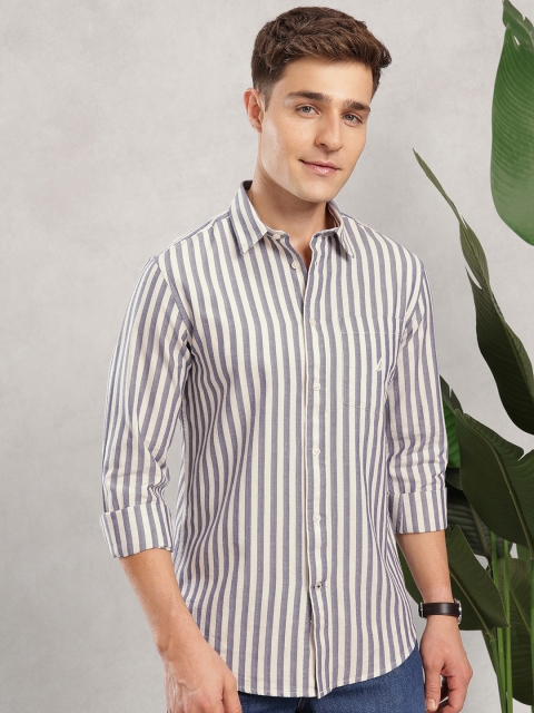 Nautica Men Premium Slim Fit Striped Pure Cotton Casual Shirt