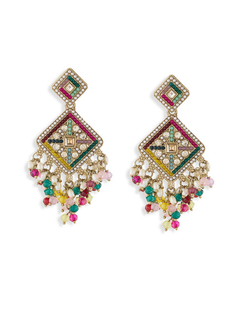 Zaveri Pearls Gold-Plated Stone Studded And Beaded Antique Contemporary Drop Earrings - Image 3