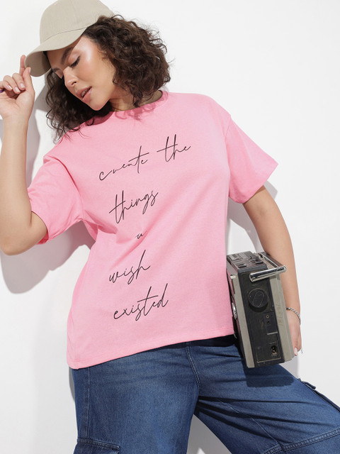 The Roadster Life Co. Typography Printed Drop-Shoulder Sleeves Oversized T-shirt