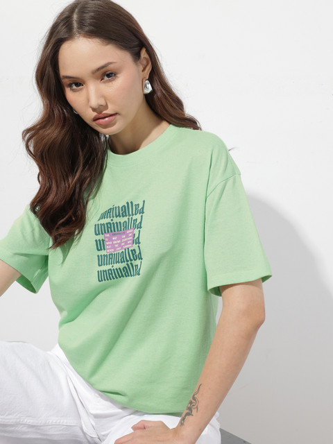 The Roadster Life Co. Typography Printed Drop-Shoulder Sleeves Oversized T-shirt