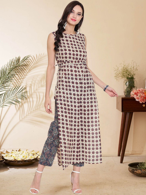 Sera Printed Round Neck Top With Trousers Co-Ords