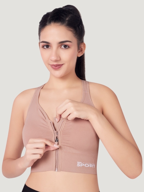 PLUMBURY Full Coverage Front Zip Lightly Padded Rapid Dry Workout Sports Bra