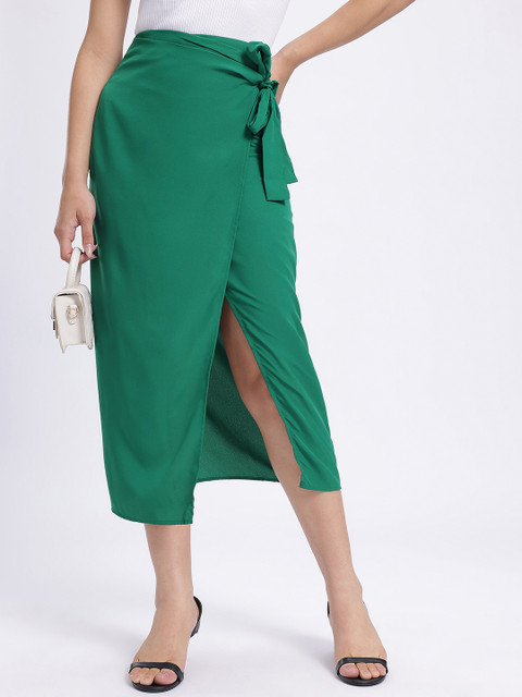 glitchez Mid-Rise Bow-Detail Midi Wrap Skirt with Front Slit