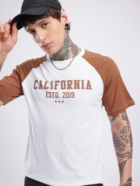 glitchez Relaxed Fit Raglan Sleeves Typography Printed T-shirt