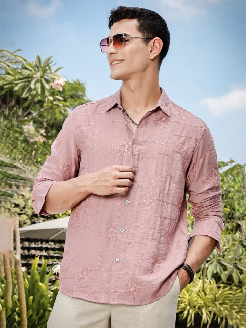 Thomas Scott Men Regular Fit Long Sleeves Embroidered Shirt