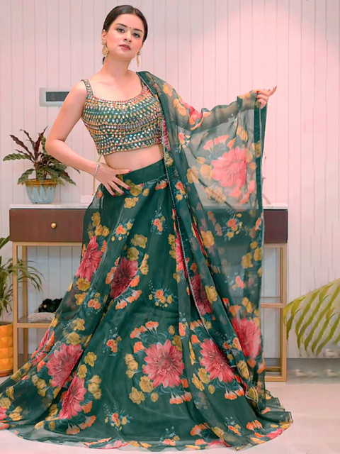 BAESD Printed Semi-Stitched Lehenga & Unstitched Blouse With Dupatta