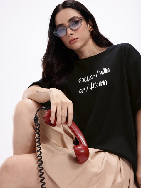 Kook N Keech Typography Printed Drop-Shoulder Oversized T-shirt