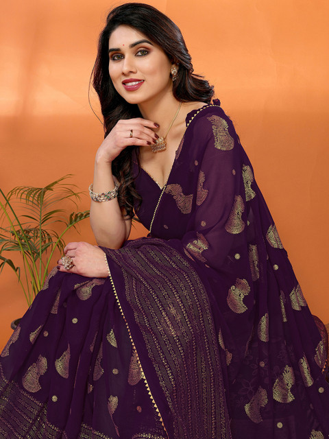 all about you Woven Design Zari Pure Georgette Embellished Banarasi Saree - Image 5