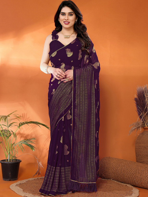 all about you Woven Design Zari Pure Georgette Embellished Banarasi Saree - Image 2