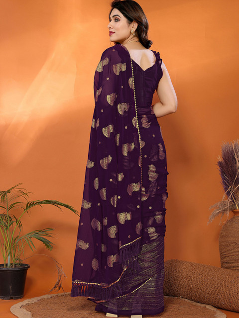 all about you Woven Design Zari Pure Georgette Embellished Banarasi Saree - Image 4