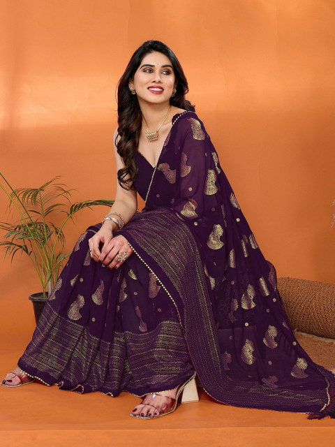 all about you Woven Design Zari Pure Georgette Embellished Banarasi Saree