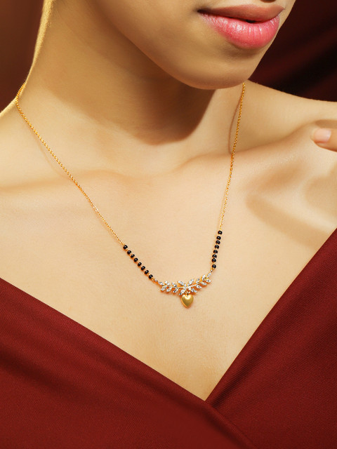 Rubans 22K Gold-Plated Necklace with Black Beads Heart-Shaped Pendant & Cubic Zirconia