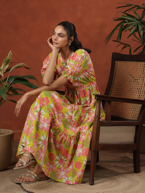 anayna Women Tiered Cotton Maxi Ethnic Dress