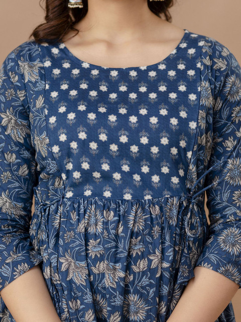 SILAKIVA Floral Printed Round Neck Maternity Anarkali Ethnic Dress - Image 3