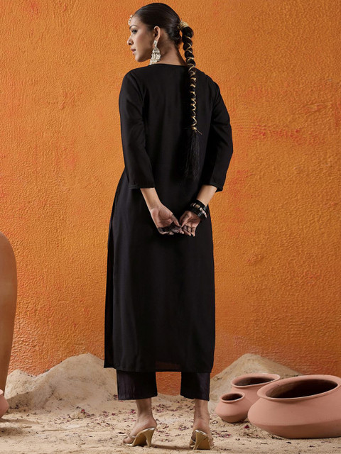 Indo Era Floral Embroidered Thread Work Straight Kurta - Image 4