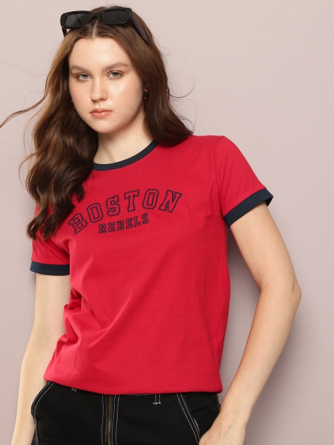 DILLINGER Women Regular Fit Short Sleeve Embroidery Tshirt