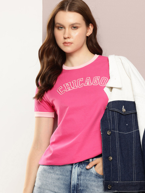 DILLINGER Women Regular Fit Short Sleeve Embroidery Tshirt