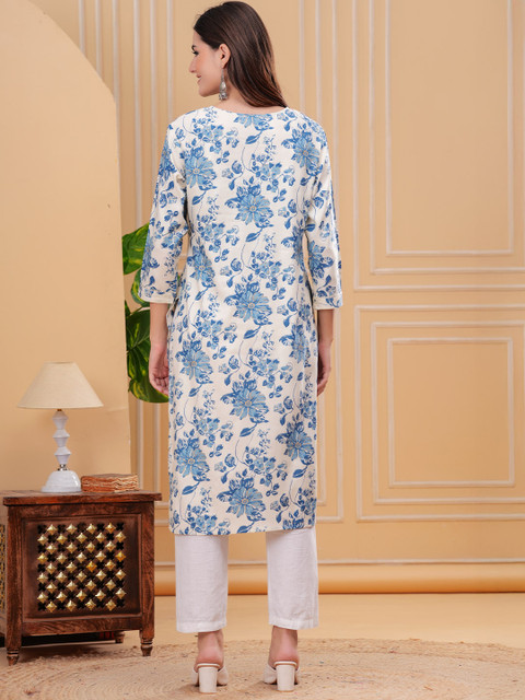 PHYSIL Floral Printed Gotta Patti Round Neck Pure Cotton Straight Kurta - Image 4