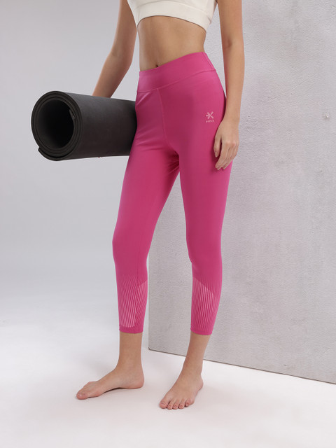 HRX by Hrithik Roshan Women Mid-Rise Striped Detail Rapid-Dry Yoga Tights