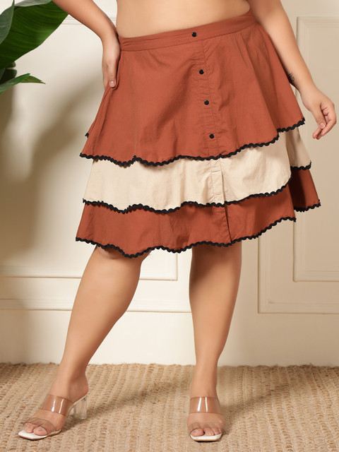 DEEBACO Plus Size Colourblocked Pure Cotton Shirt With Skirt - Image 7